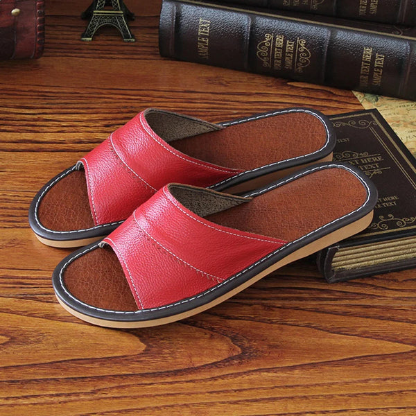 Flat Genuine Leather Slippers  Indoor Home Shoes Women