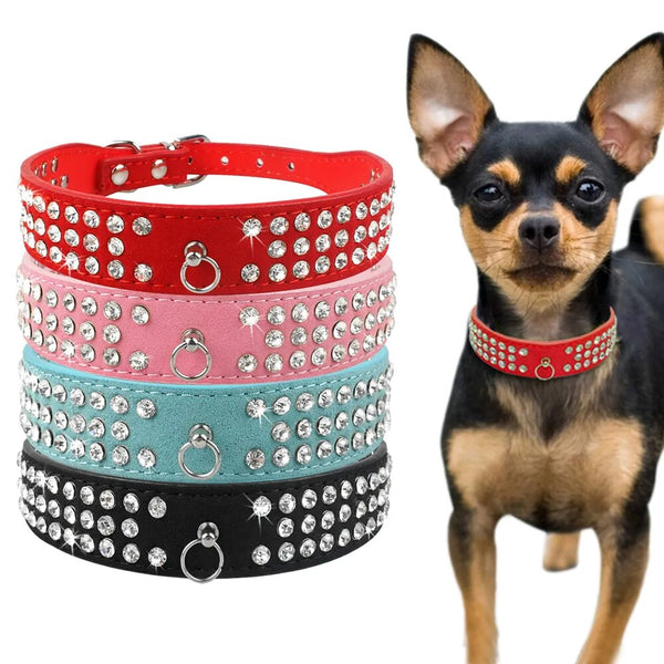 Bling Rhinestone Puppy Cat Collars Adjustable Leather Bowknot Kitten Collar