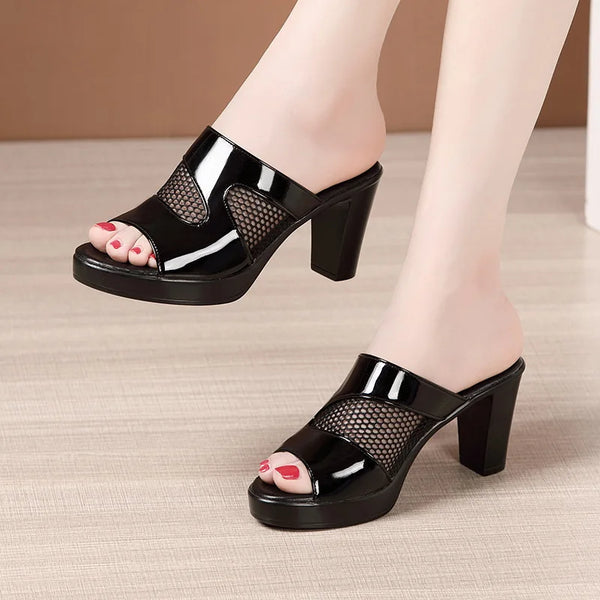 Mesh Summer Heeled Slippers Ladies Shoes for Women Sandals