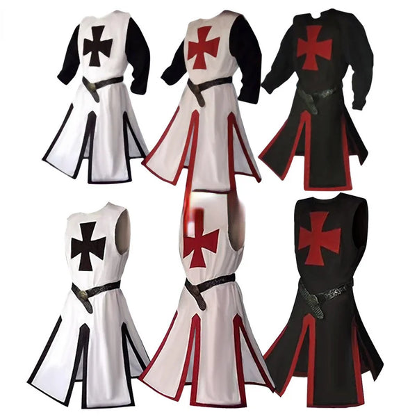 Plus Size Men Medieval Cosplay Robes Templar Knight Crusader Surcoat