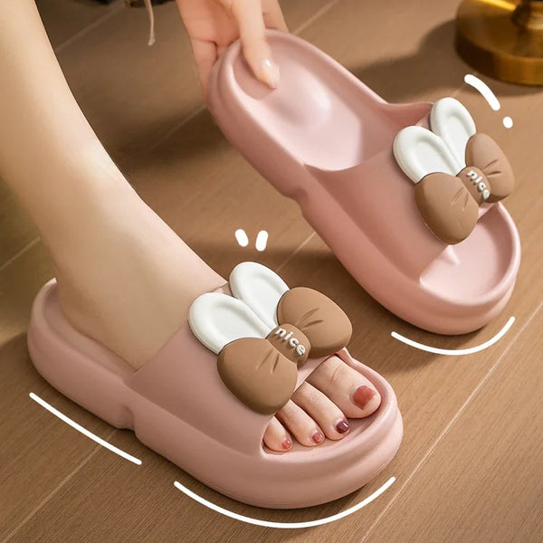 Women Slippers Bath Thick Platform Non-Slip Home Bow Flip Flops