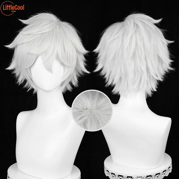 Silver White Short Hair Heat Resistant Synthetic Wigs + Wig Cap