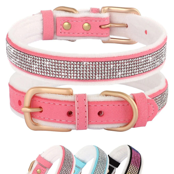 Crystal Leather Dog Collar Bling Rhinestone Dog Soft Collars