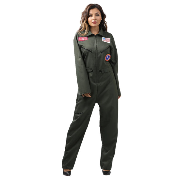 Adult Women Top Gun Flight Suit  Men Pilot Costume