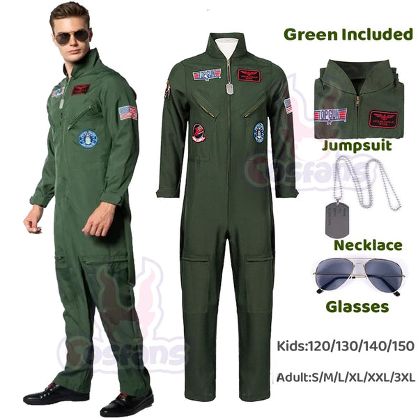 Adult Kids Fighter Pilot Costume Air Force Flight Suit