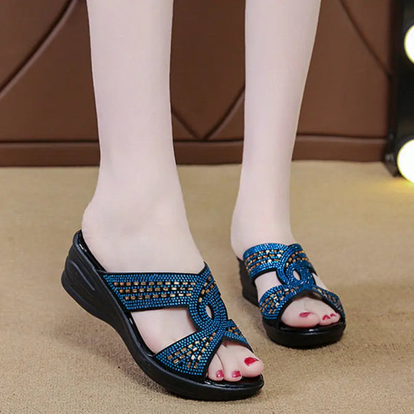 Summer wedges ladies sandals and slippers thick-soled mother sandals