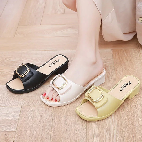 Summer Fashionable Anti-slip Medium Heel Women's Slippers