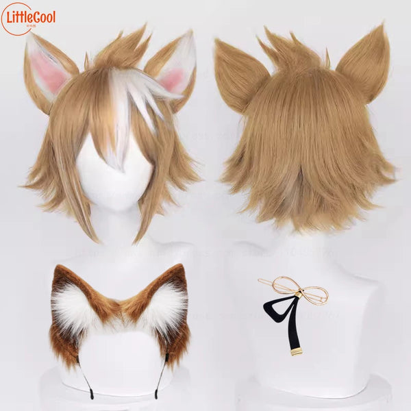 Gorou Cosplay Wig 35cm Short Brown Wig With Ears