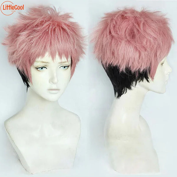 Anime Yuji Itadori Cosplay Wig Pink Gradient Black Short Party Wigs