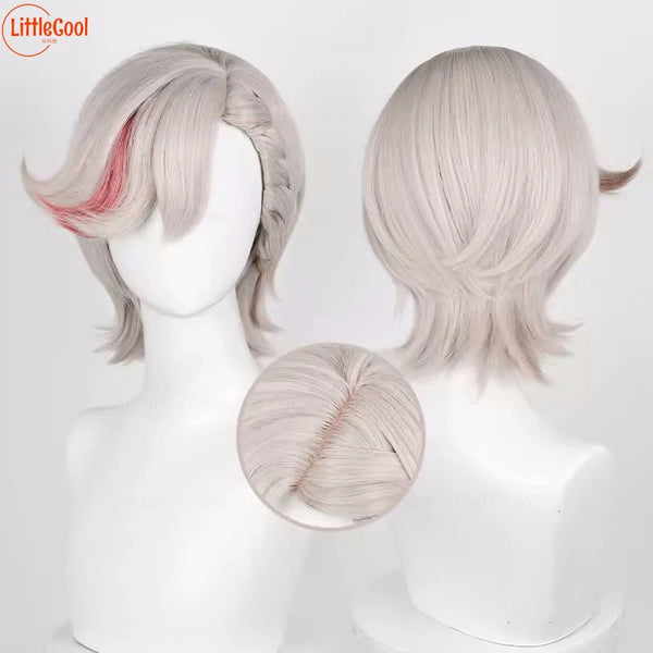 Lyney Cosplay Wig 32cm Short Red Highlights Ash Blonde Heat  Party Wigs