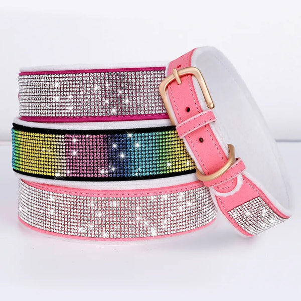 Bling Rhinestone Dog Accessories Collar For Medium Large Dogs Adjustable Soft Warm Padded Pet Collar