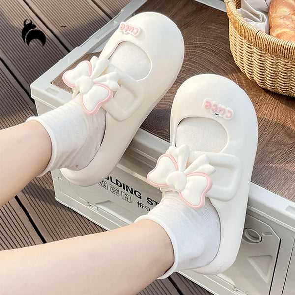 Summer Cute Style Solid Color Mary Jane Bow Tie Baotou Home Sandals and Slippers