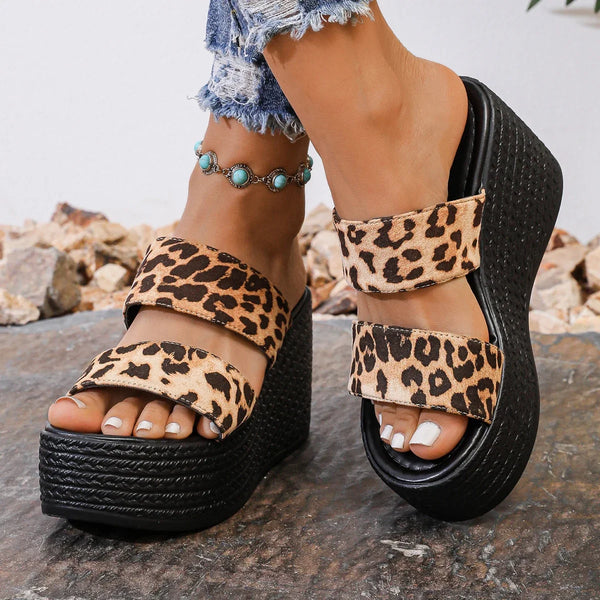 Summer Women Wedges Heels Leopard Slippers