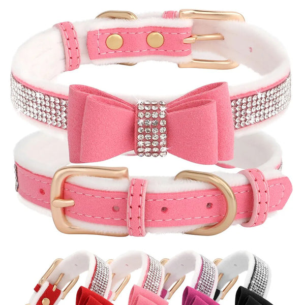 Soft Suede Dog Collar Warm Rhinestone Dog Collars